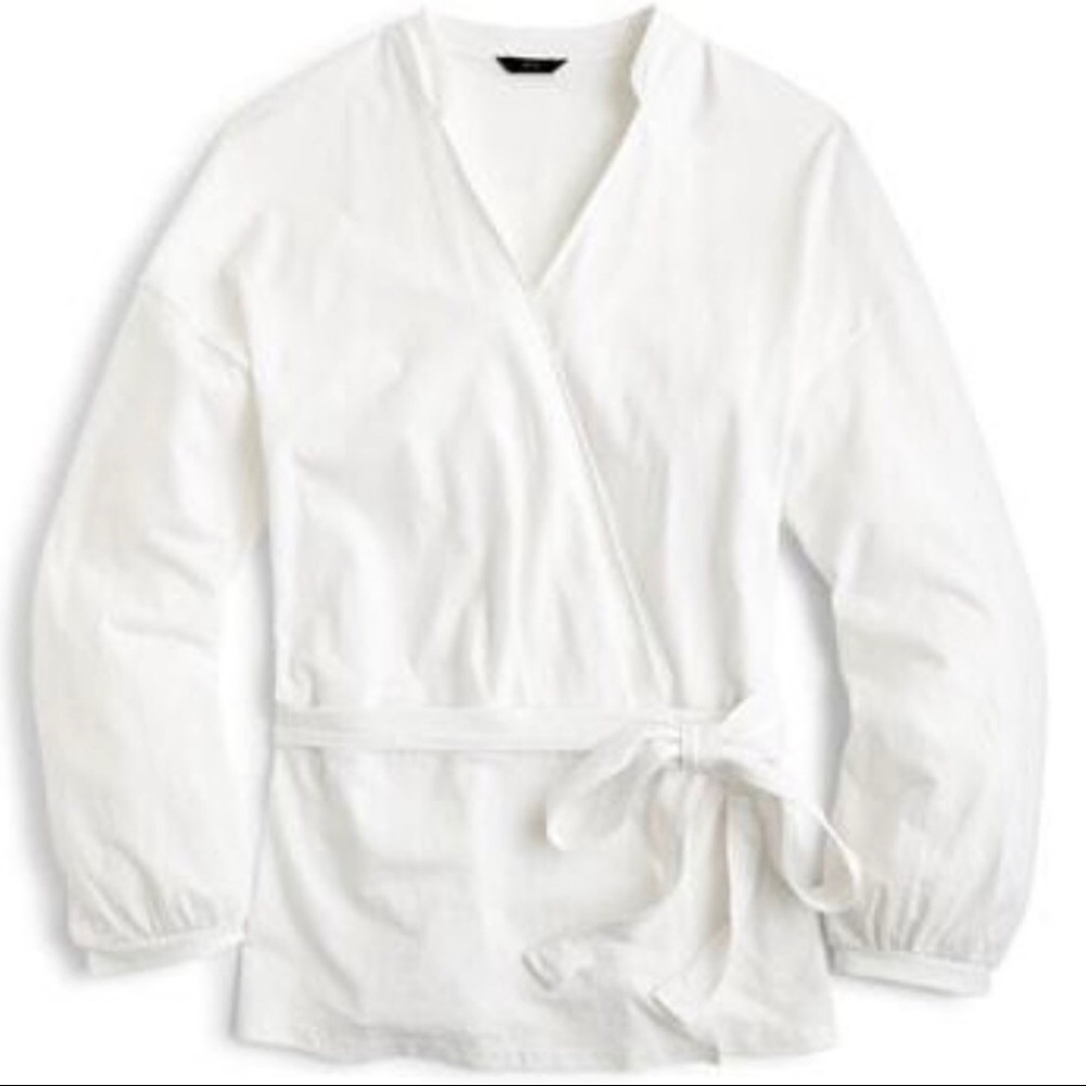 J Crew Wrap Top W/ Collar V Neck White Sz XL J7875